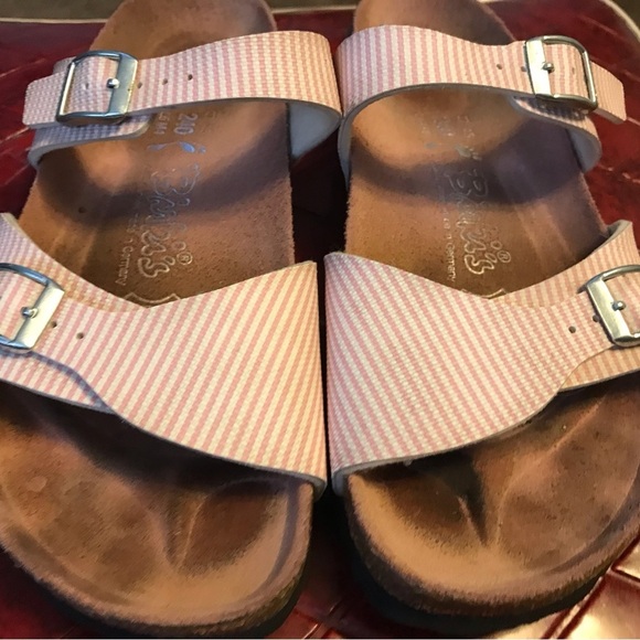 Birkenstock Birki's Sydney Double Strap Sandals PINK and White Pin Stripped - Picture 3 of 9